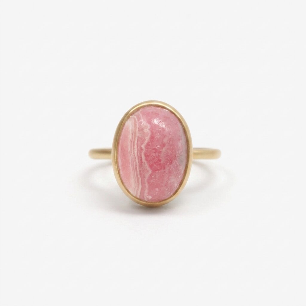 Oval Rhodochrosite Ring | Minimalist Gold Band | Boho Statement Jewelry