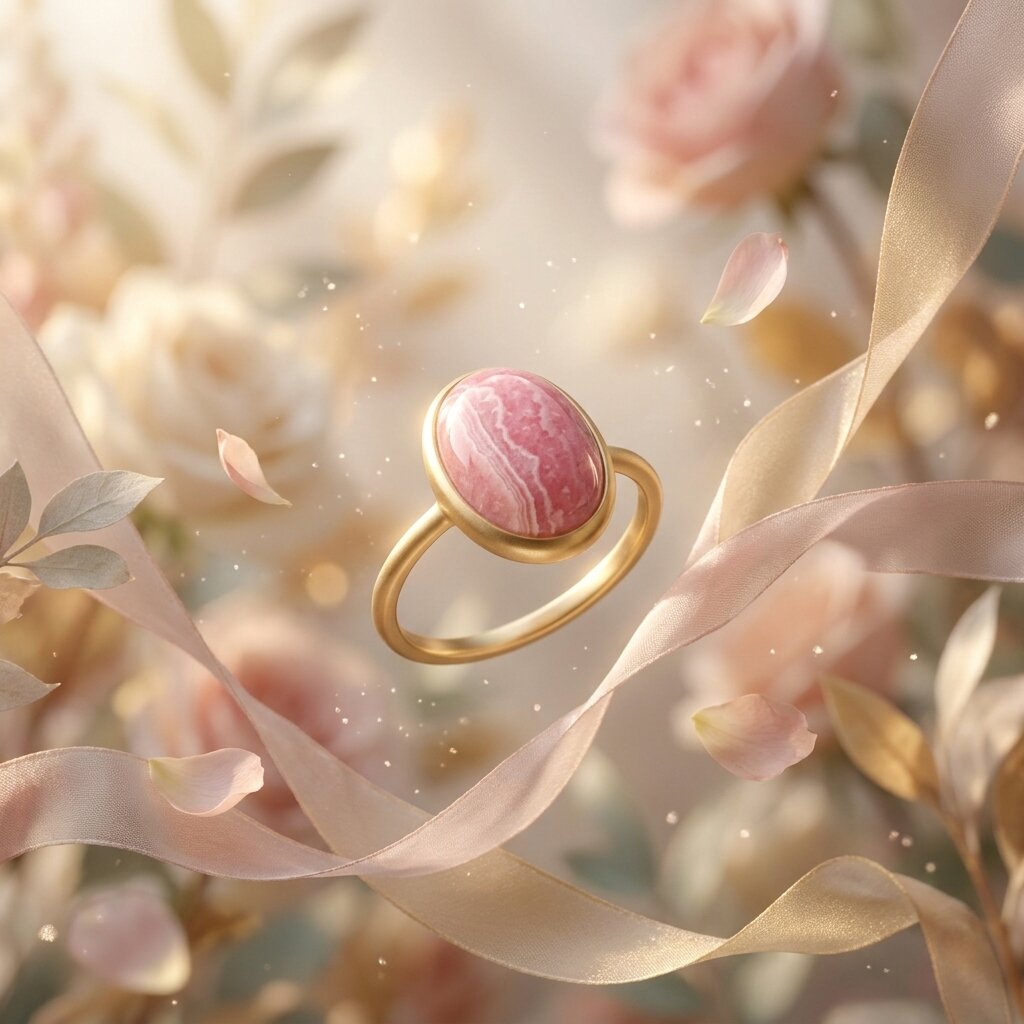 Oval Rhodochrosite Ring | Minimalist Gold Band | Boho Statement Jewelry