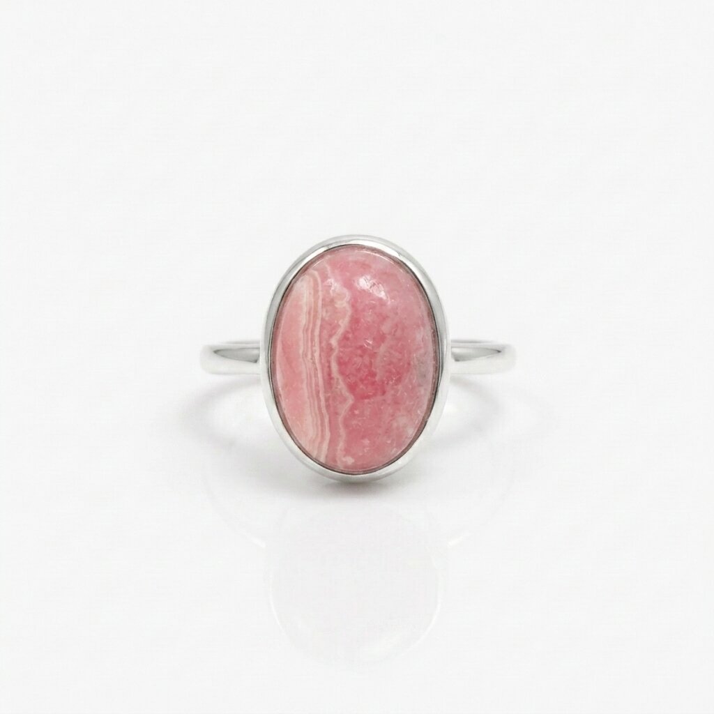 Oval Rhodochrosite Ring | Minimalist Gold Band | Boho Statement Jewelry