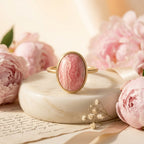 Oval Rhodochrosite Ring | Minimalist Gold Band | Boho Statement Jewelry
