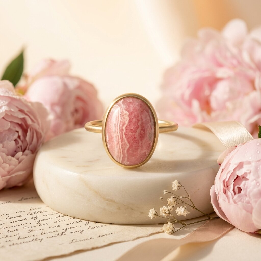 Oval Rhodochrosite Ring | Minimalist Gold Band | Boho Statement Jewelry