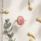 Oval Rhodochrosite Ring | Minimalist Gold Band | Boho Statement Jewelry