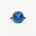 14k Gold Tanzanite Halo Engagement Ring, Cushion Cut Tanzanite Ring, Emerald Accent Ring, Anniversary Ring, Statement Ring Personalized Ring The Jewel Temple