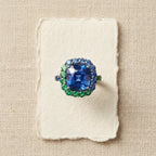 14k Gold Tanzanite Halo Engagement Ring, Cushion Cut Tanzanite Ring, Emerald Accent Ring, Anniversary Ring, Statement Ring Personalized Ring The Jewel Temple