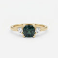 Teal Sapphire Cushion Cut Three Stone Ring | 14K Gold Engagement Bridal Jewelry