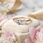 14k Gold Toi et Moi Aquamarine Diamond Ring, Pear Cut Two Stone Promise