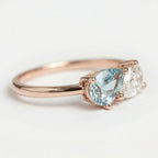 14k Gold Toi et Moi Aquamarine Diamond Ring, Pear Cut Two Stone Promise