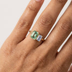 Toi Et Moi Emerald Cut Green Tourmaline Sapphire Ring, Solid Gold Bridal Band