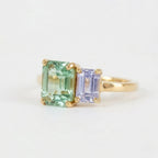 Toi Et Moi Emerald Cut Green Tourmaline Sapphire Ring, Solid Gold Bridal Band