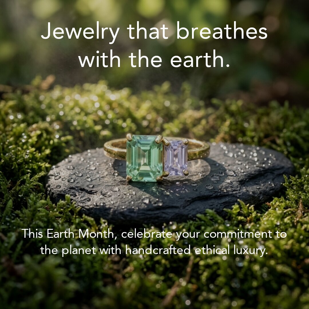 Toi Et Moi Emerald Cut Green Tourmaline Sapphire Ring, Solid Gold Bridal Band