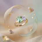 Toi Et Moi Emerald Cut Green Tourmaline Sapphire Ring, Solid Gold Bridal Band