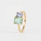 Toi Et Moi Emerald Cut Green Tourmaline Sapphire Ring, Solid Gold Bridal Band