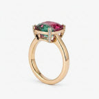 Bi-Color Watermelon Tourmaline Cushion Cut Engagement Ring, Gold Band Statement Jewelry