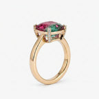 Bi-Color Watermelon Tourmaline Cushion Cut Engagement Ring, Gold Band Statement Jewelry
