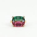 Bi-Color Watermelon Tourmaline Cushion Cut Engagement Ring, Gold Band Statement Jewelry
