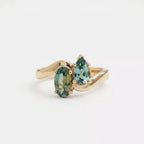 Toi et Moi Teal Sapphire Bypass Ring | Oval Pear Lab Grown Gold Promise