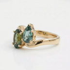 Toi et Moi Teal Sapphire Bypass Ring | Oval Pear Lab Grown Gold Promise