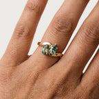 Toi et Moi Teal Sapphire Bypass Ring | Oval Pear Lab Grown Gold Promise