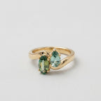 Toi et Moi Teal Sapphire Bypass Ring | Oval Pear Lab Grown Gold Promise
