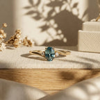 14K Gold Oval Teal Sapphire Bypass Ring, Diamond Accents, Anniversary Gift For Her
