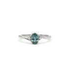 14K Gold Oval Teal Sapphire Bypass Ring, Diamond Accents, Anniversary Gift For Her
