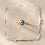 14K Gold Oval Teal Sapphire Bypass Ring, Diamond Accents, Anniversary Gift For Her