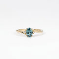 14K Gold Oval Teal Sapphire Bypass Ring, Diamond Accents, Anniversary Gift For Her