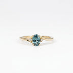 14K Gold Oval Teal Sapphire Bypass Ring, Diamond Accents, Anniversary Gift For Her