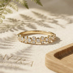Wavy Moissanite Wedding Band, Dainty Stacking Ring, Curved Half Eternity Band