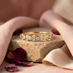 Wavy Moissanite Wedding Band, Dainty Stacking Ring, Curved Half Eternity Band